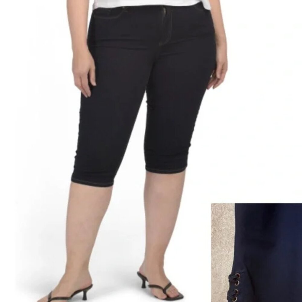 d. jeans NEW Black Lace-Up Hem Capri Pants Denim Bottoms NWT Women's 18